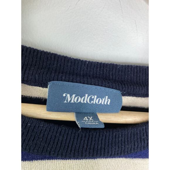 ModCloth Purple White Black Striped Crewneck Sweater Women's Plus Size 4X - Picture 5 of 8